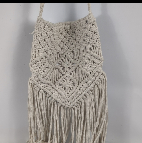 Mossimo Ivory Boho Macrame with Fringe Crossbody Purse - Picture 2 of 5